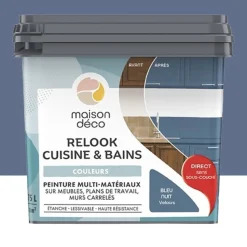 Peinture multi-matériaux sur meubles, plans de travail, murs carrelés MAISON DÉCO Relook Cuisine & Bains Bleu nuit
