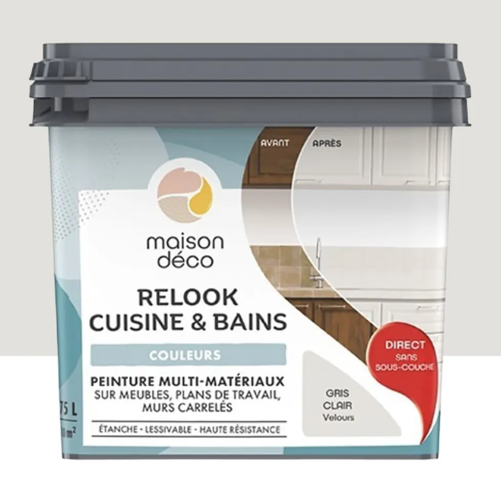 Peinture multi-matériaux sur meubles, plans de travail, murs carrelés MAISON DÉCO Relook Cuisine & Bains Gris clair