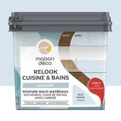 Peinture multi-matériaux sur meubles, plans de travail, murs carrelés MAISON DÉCO Relook Cuisine & Bains Bleu dragé