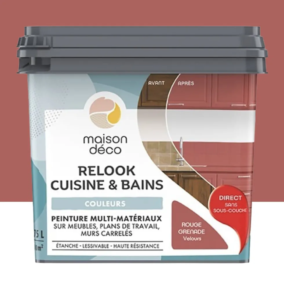 Peinture multi-matériaux sur meubles, plans de travail, murs carrelés MAISON DÉCO Relook Cuisine & Bains Rouge grenade