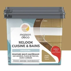Peinture multi-matériaux sur meubles, plans de travail, murs carrelés MAISON DÉCO Relook Cuisine & Bains Jaune curry