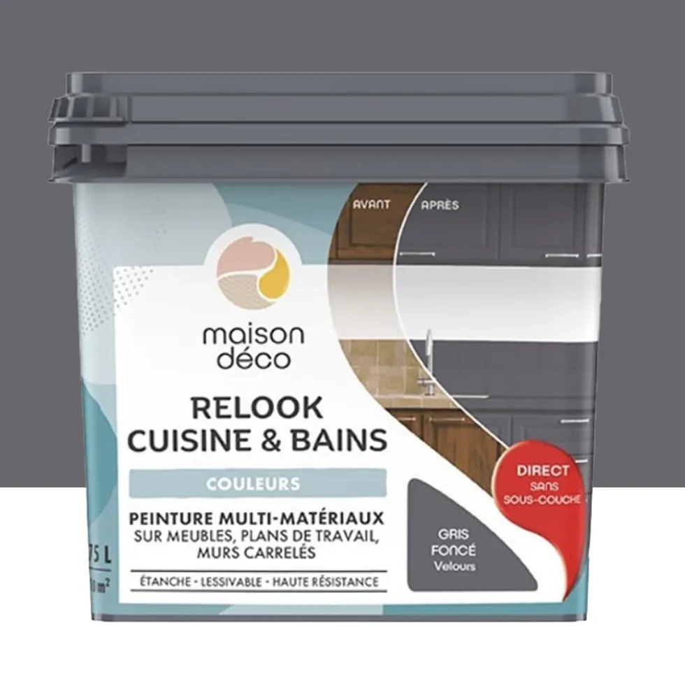 Peinture multi-matériaux sur meubles, plans de travail, murs carrelés MAISON DÉCO Relook Cuisine & Bains Gris foncé