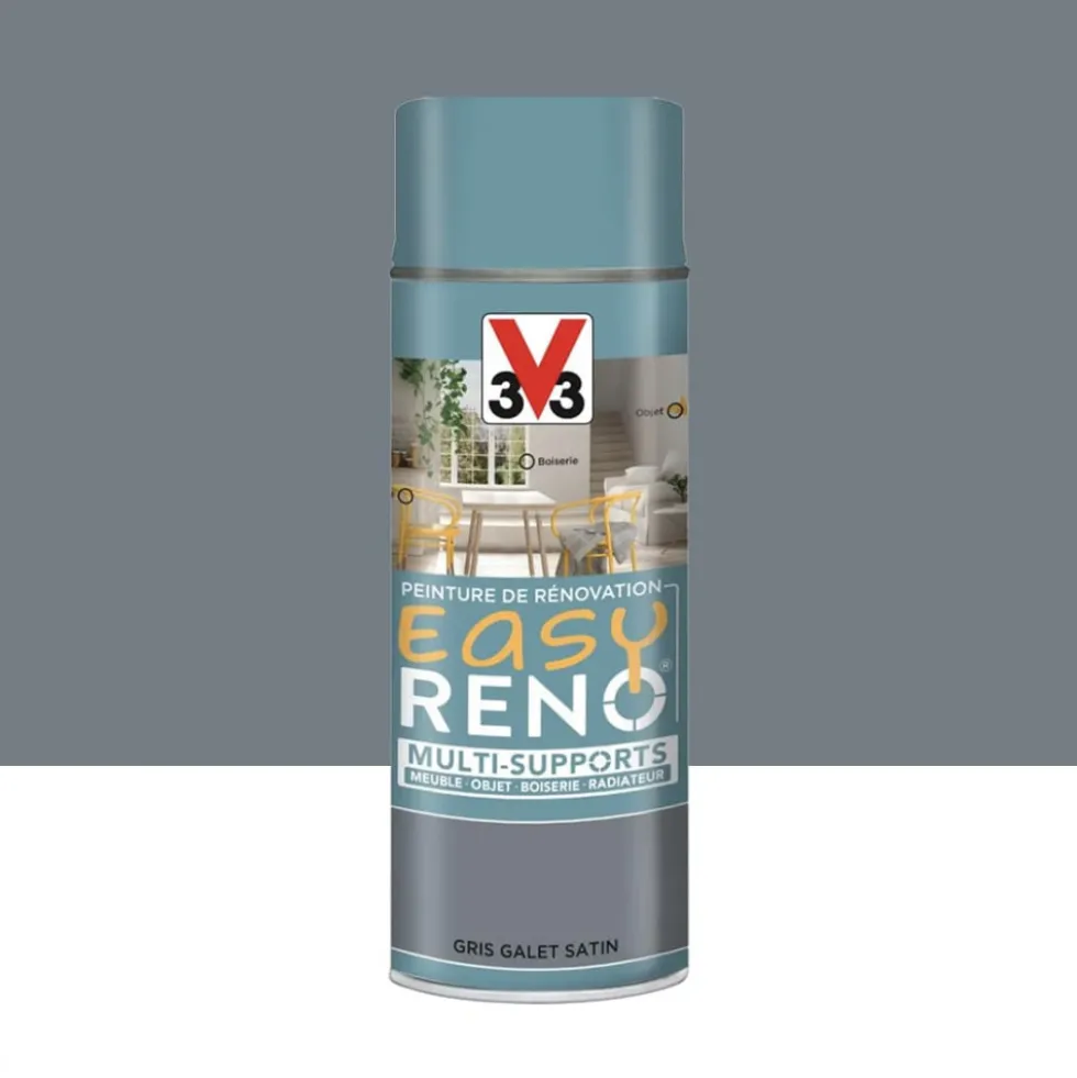 Peinture Multi-Supports Aérosol V33 Easy Réno Gris galet