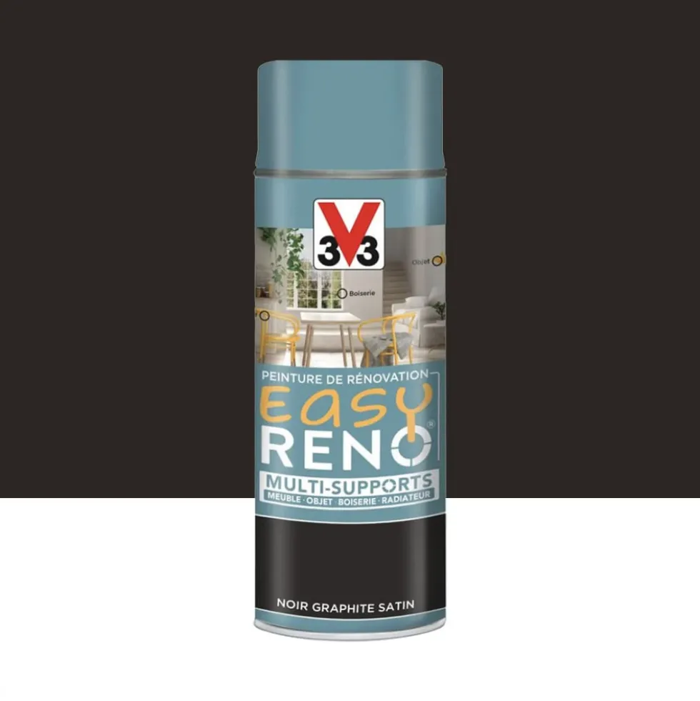 Peinture Multi-Supports Aérosol V33 Easy Réno Noir graphite