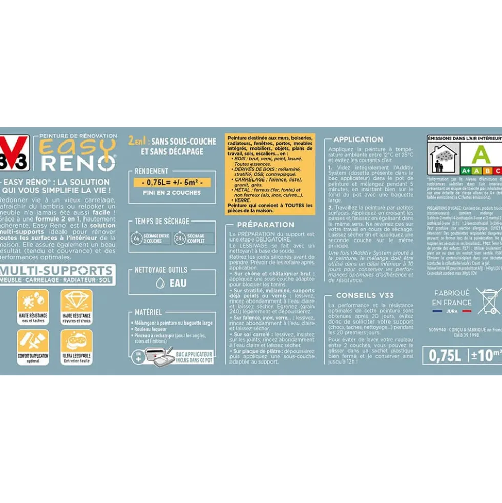 Peinture Multi-Supports Aérosol V33 Easy Réno Blanc