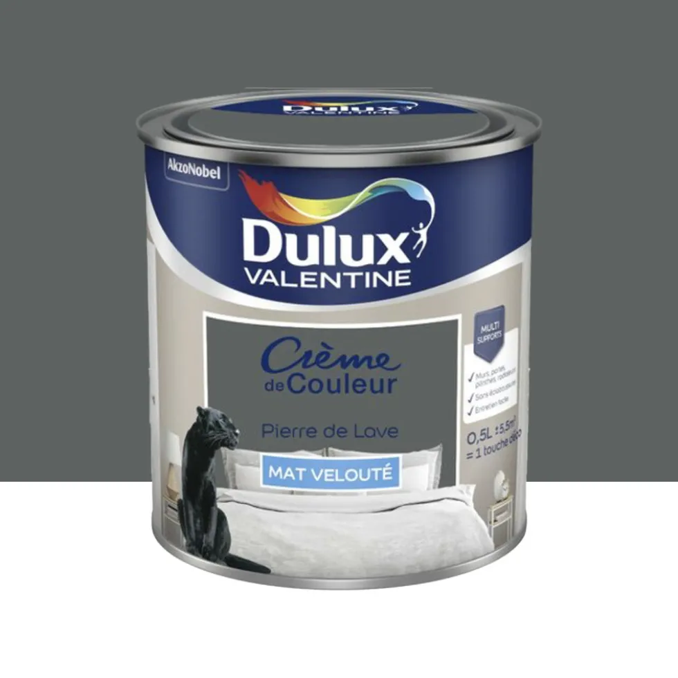 Peinture multi-supports Dulux Valentine Crème de Couleur Mat velouté Pierre de lave