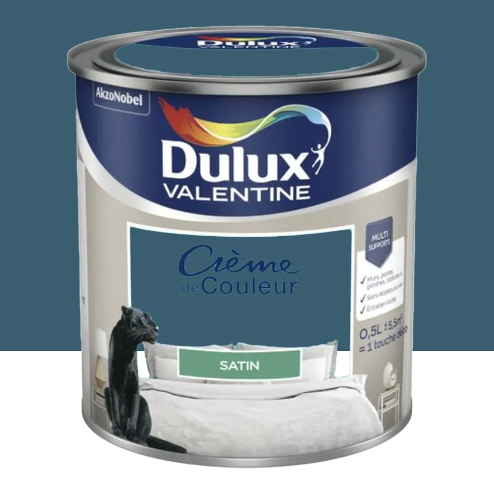 Peinture multi-supports Dulux Valentine Crème de Couleur Satin Bleu paon