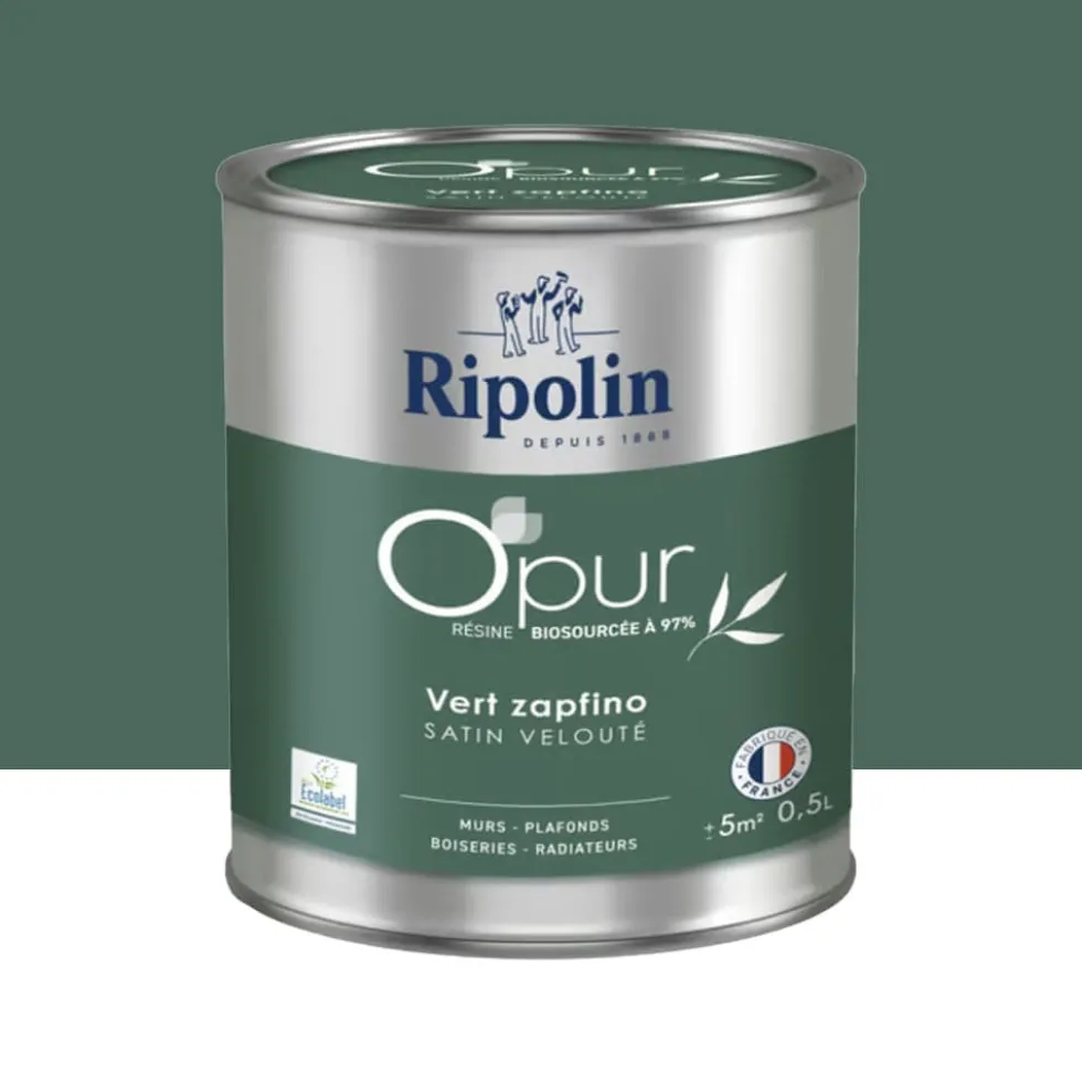 Peinture Murs, Boiseries, Radiateurs RIPOLIN OPur Satin velouté Vert zapfino NP