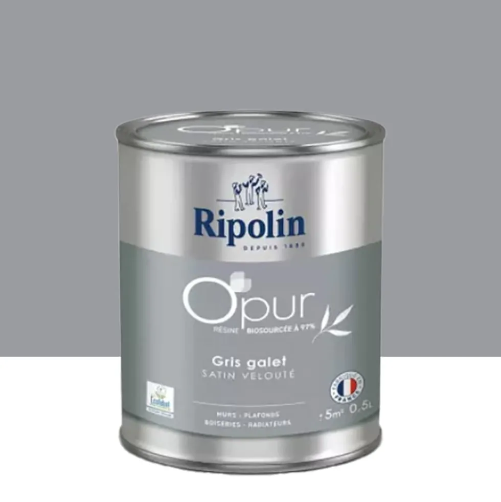 Peinture Murs, Boiseries, Radiateurs RIPOLIN OPur Satin velouté Gris galet NP