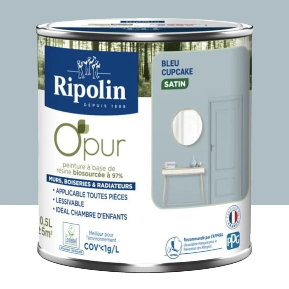 Peinture Murs, Boiseries, Radiateurs RIPOLIN OPur Satin Bleu cupcake