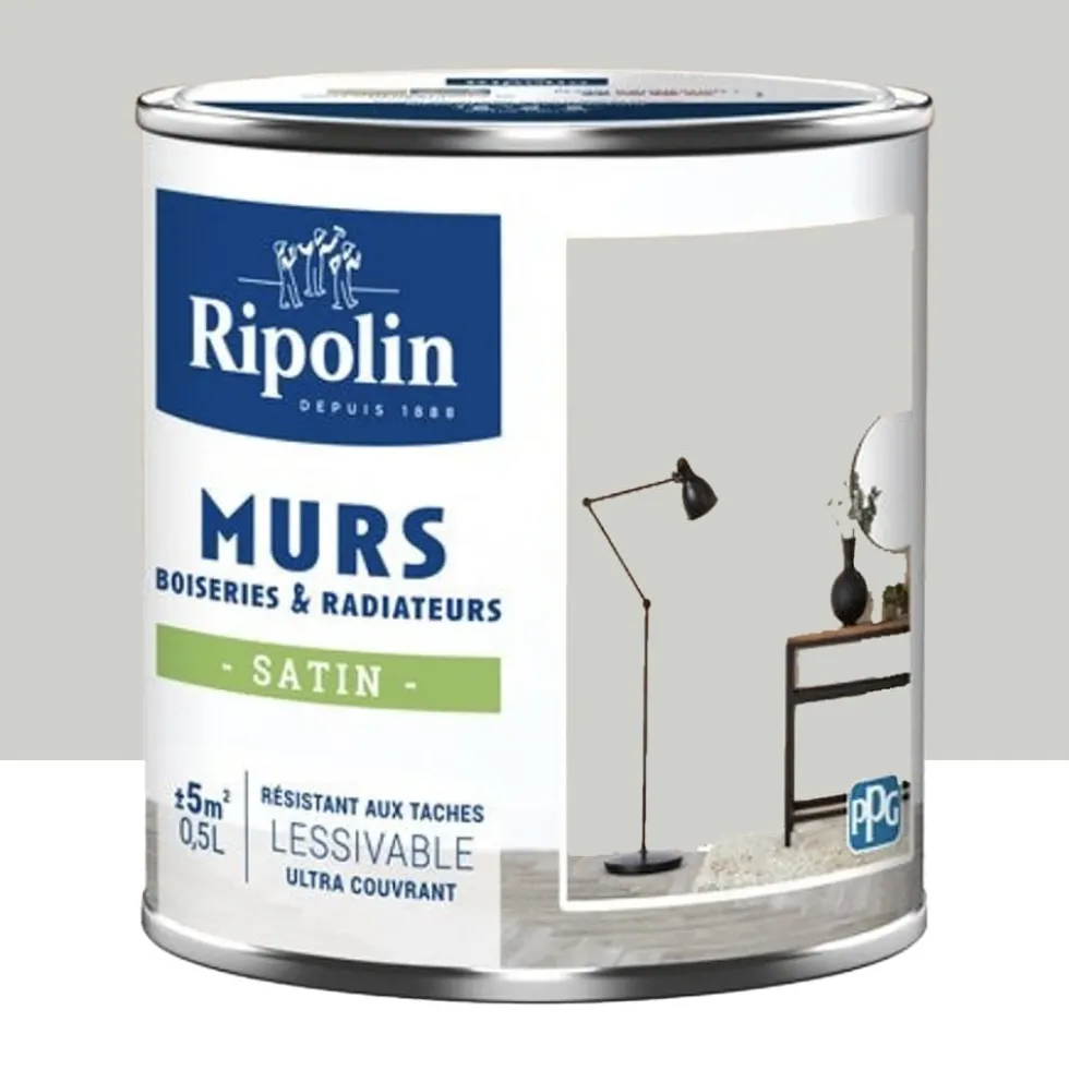 Peinture Murs, Boiseries, Radiateurs RIPOLIN Satin Gris Cétus