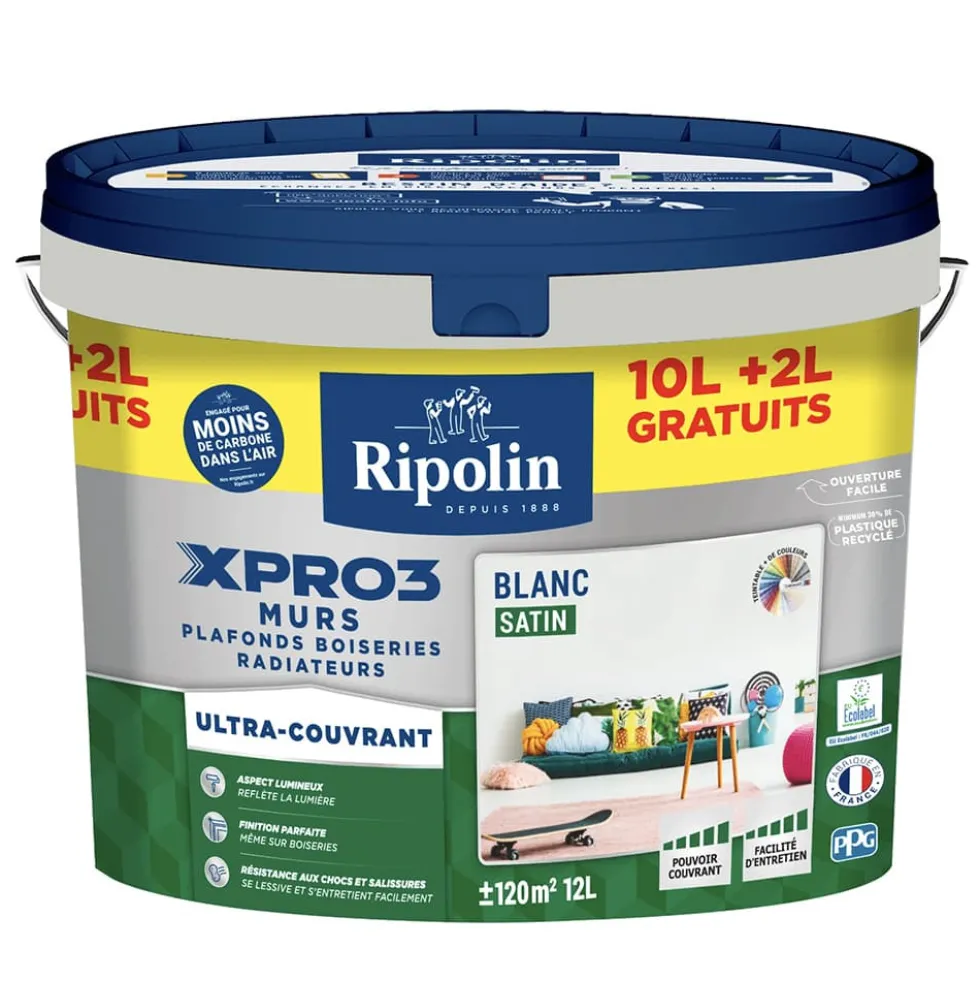 Peinture Murs, Plafonds, Boiseries & Radiateurs RIPOLIN XPro3 Blanc Satin