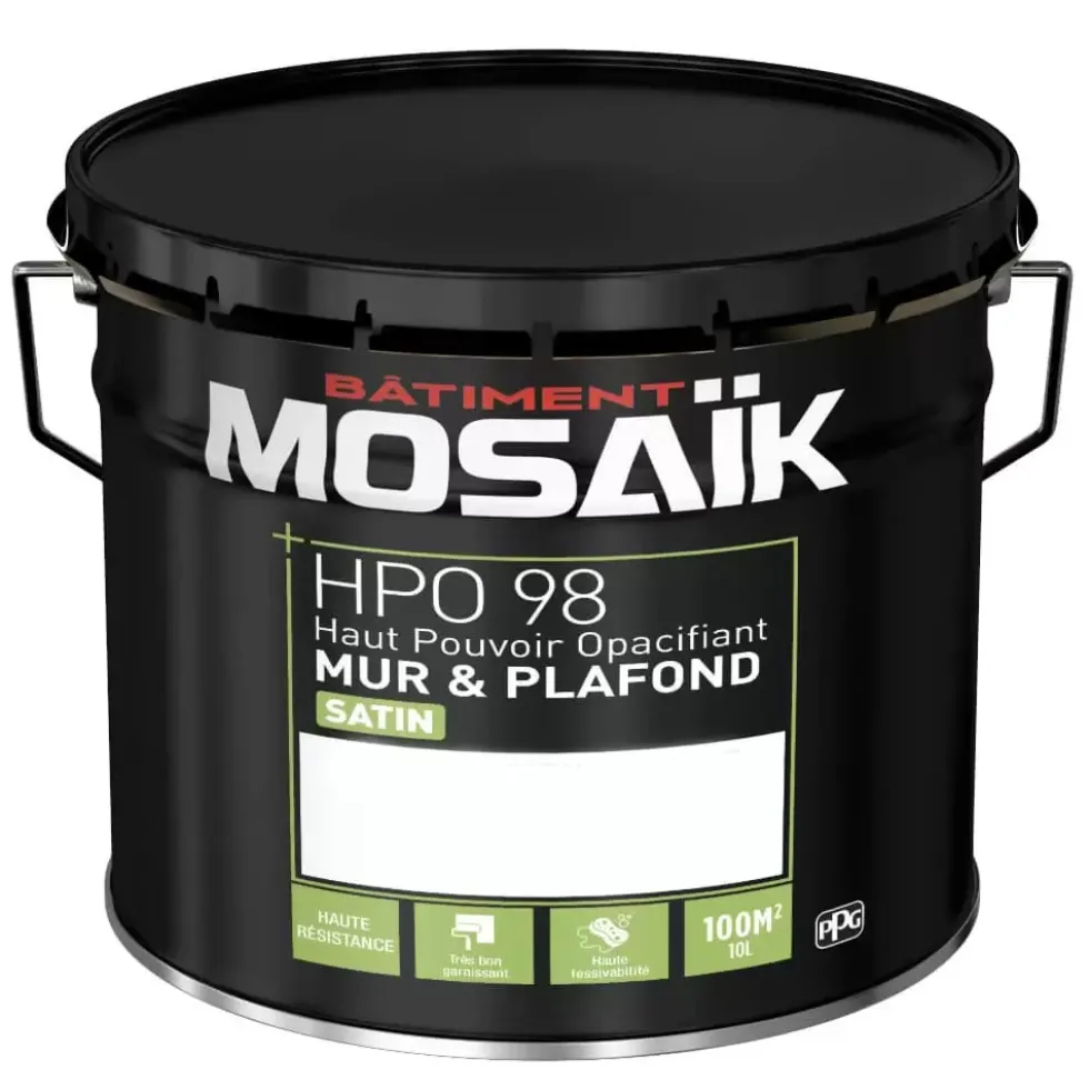 Peinture Murs & Plafonds MOSAÏK HPO 98 Blanc satin 10L