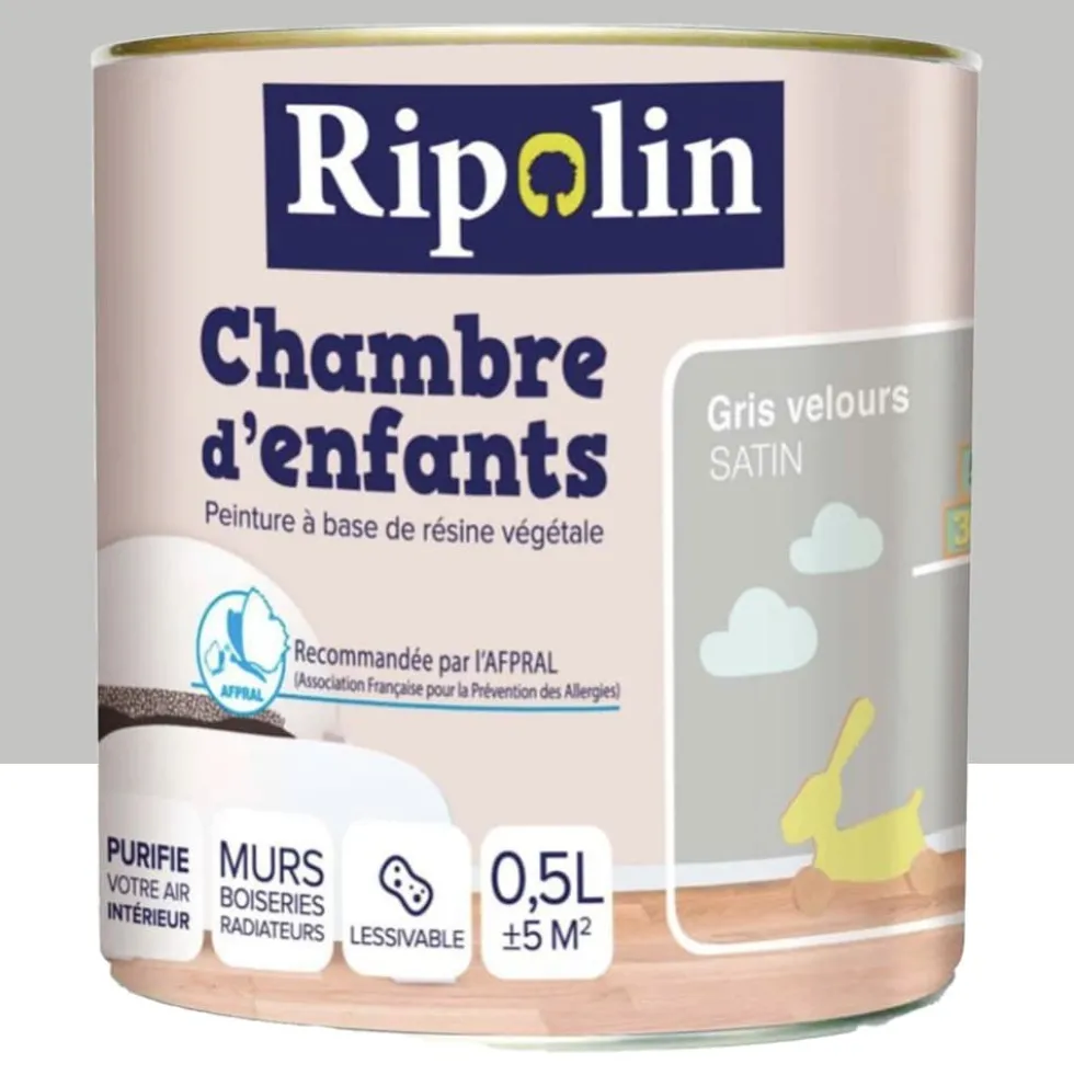 Peinture satinée RIPOLIN Chambre d'enfants Gris Velours