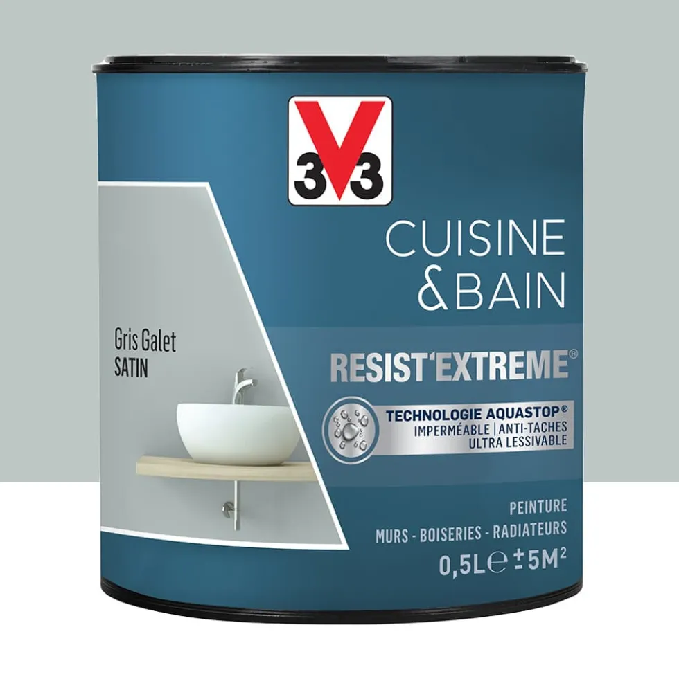 Peinture V33 Cuisine & Bain Resist'Extreme Satin Gris Galet