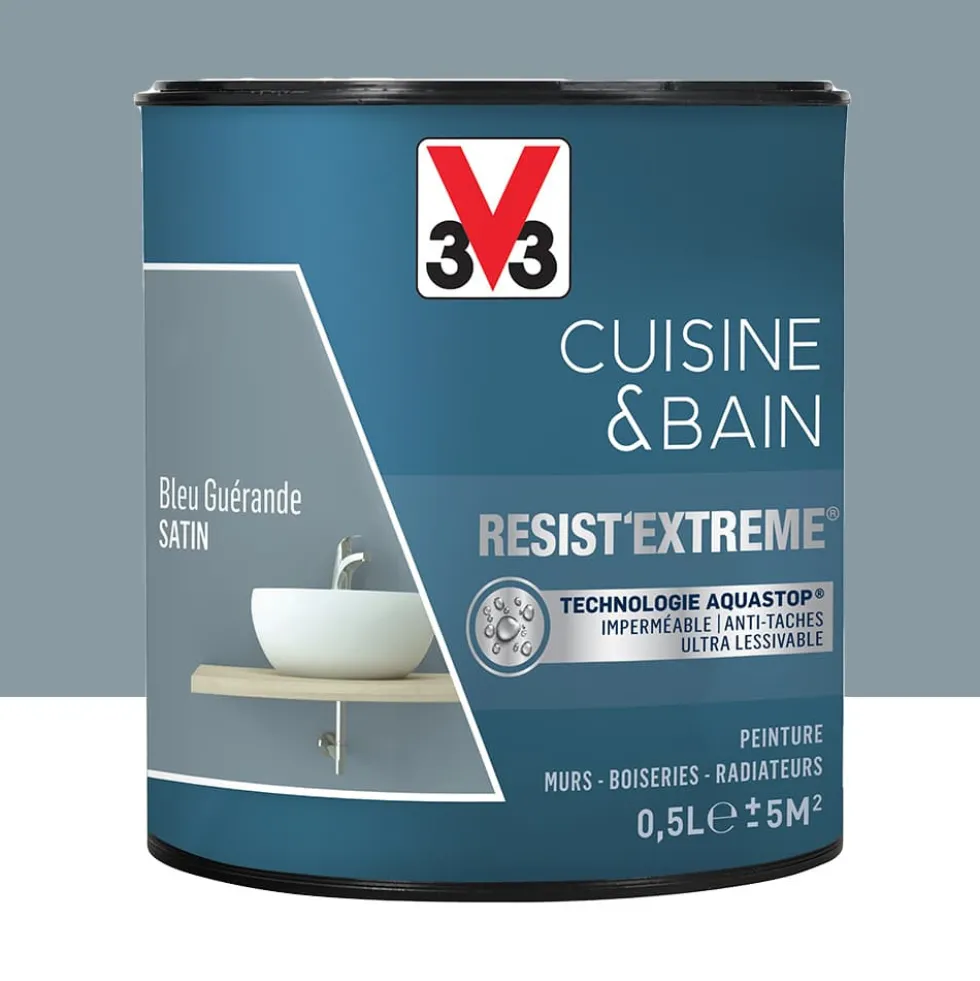 Peinture V33 Cuisine & Bain Resist'Extreme Satin Bleu Guérande
