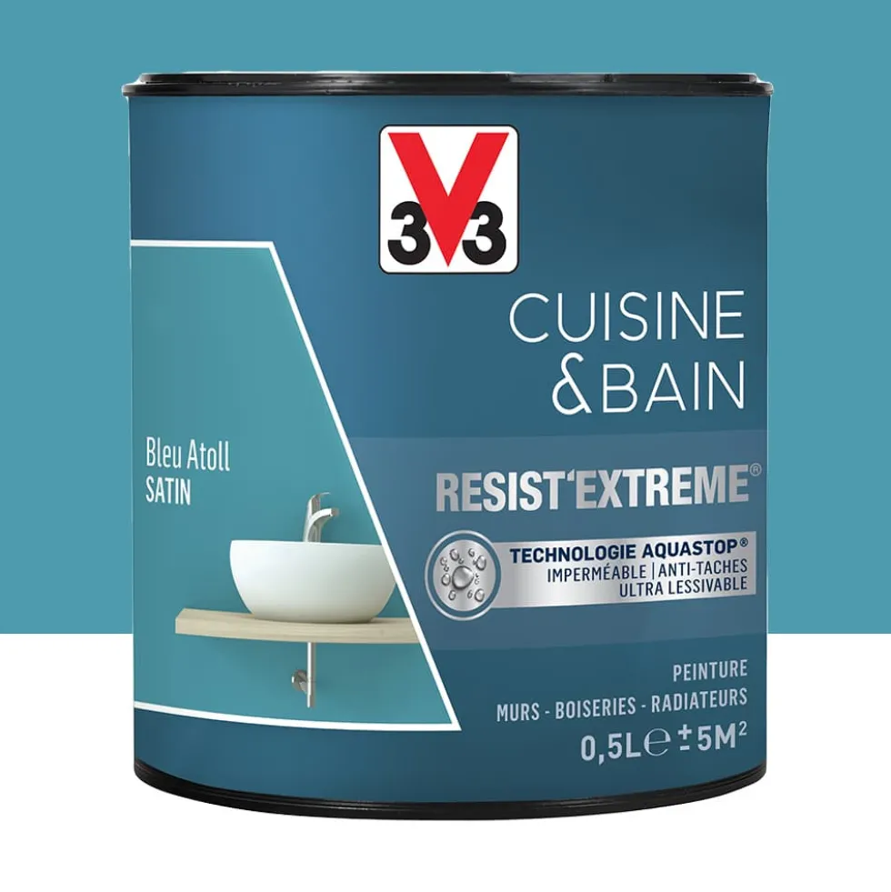 Peinture V33 Cuisine & Bain Resist'Extreme Satin Bleu atoll