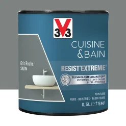 Peinture V33 Cuisine & Bain Resist'Extreme Satin Gris Roche