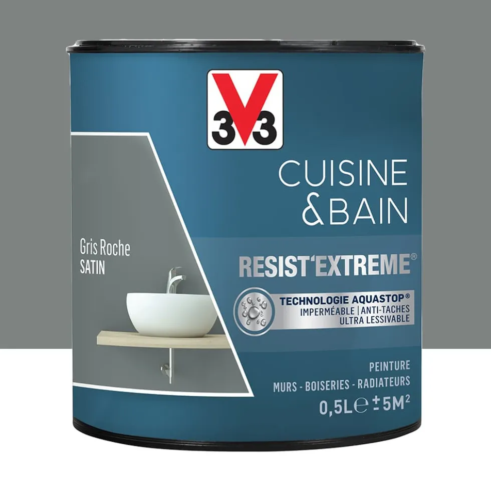 Peinture V33 Cuisine & Bain Resist'Extreme Satin Gris Roche
