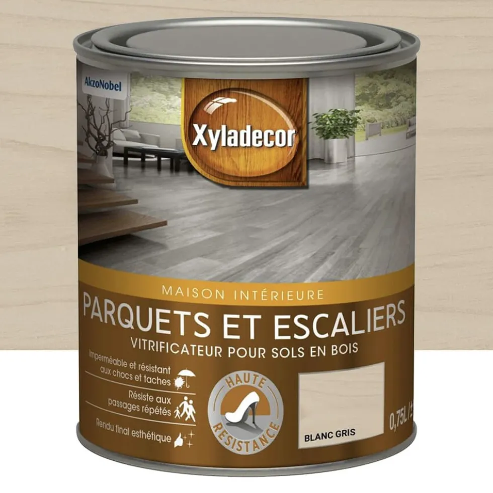 Vitrificateur Xyladécor Parquets et escaliers Blanc gris