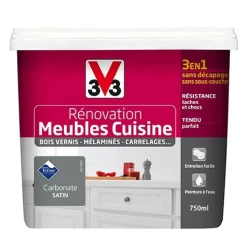V33 Rénovation Meubles Cuisine (Bois vernis-Mélaminés-Stratifiés) Satin Carbonate