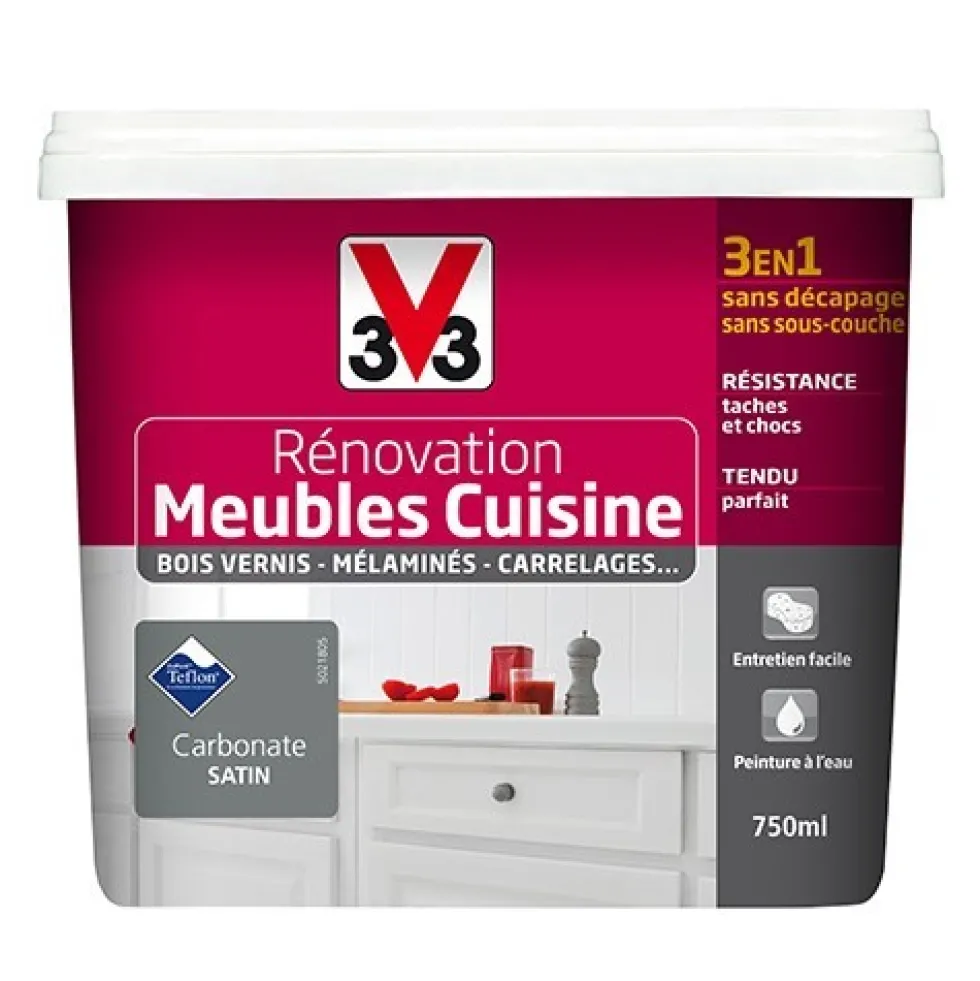 V33 Rénovation Meubles Cuisine (Bois vernis-Mélaminés-Stratifiés) Satin Carbonate