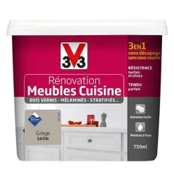 V33 Rénovation Meubles Cuisine (Bois vernis-Mélaminés-Stratifiés) Satin Grège