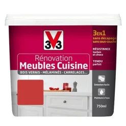 V33 Rénovation Meubles Cuisine (Bois vernis-Mélaminés-Stratifiés) Satin Cardinal