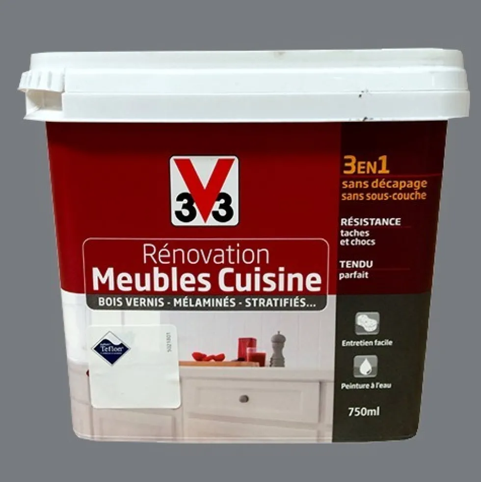 V33 Rénovation Meubles Cuisine (Bois vernis-Mélaminés-Stratifiés) Brillant Carbonate